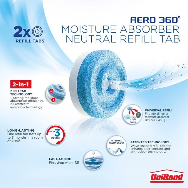 Unibond AERO 360 degree Moisture Absorber Neutral Refill Tab thumbnail 3