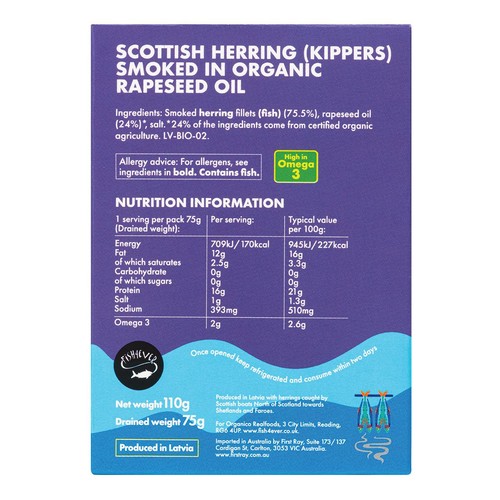 Fish 4 Ever Smoked Kippers in organic rapeseed oil thumbnail 2