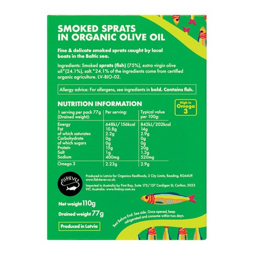 Fish 4 Ever Smoked Sprats in organic extra virgin olive oil thumbnail 2
