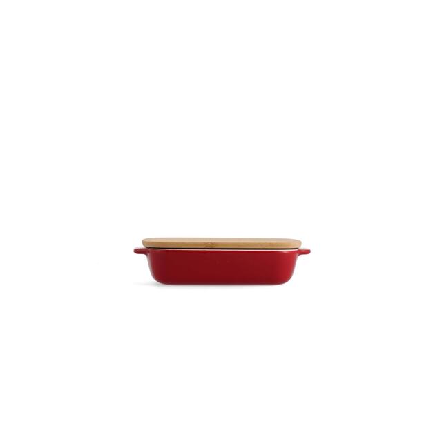KitchenAid Empire Red Medium 26cm Stoneware Dish with Bamboo Lid thumbnail 5