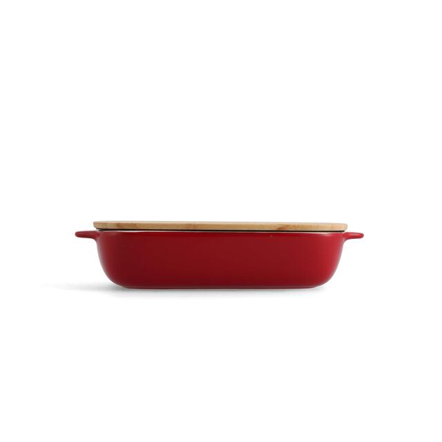 KitchenAid Empire Red Large 32cm Stoneware Rectangular Dish with Bamboo Lid thumbnail 4