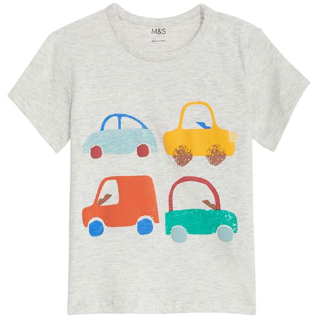 M&S Cotton Car Print T-Shirt, 0 Months-3 Years, Grey Marl