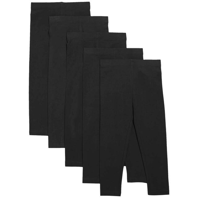 M&S Cotton Rich Plain Legging, 5 Pack, 2-7 Years, Black