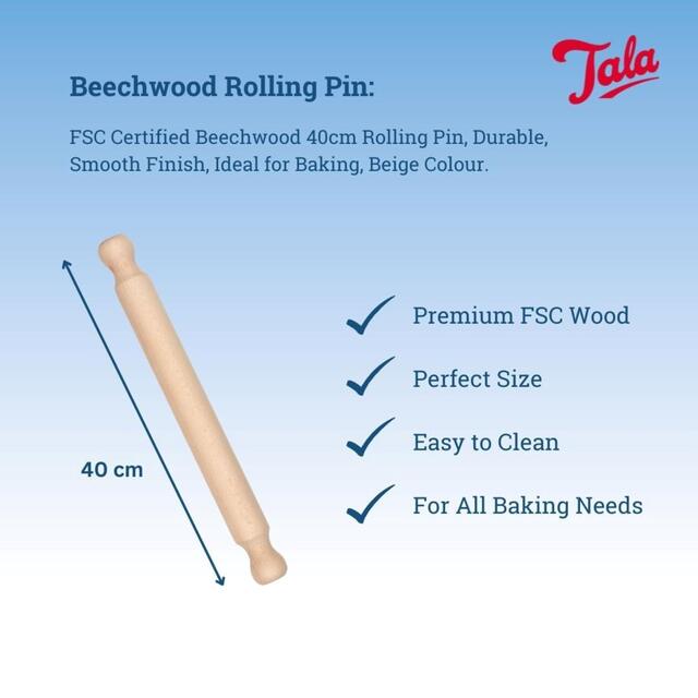 Tala FSC Solid Beechwood Rolling Pin 40cm thumbnail 3
