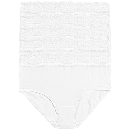 M&S Womens Collection Cotton Lycra & Lace Full Briefs, 5 Pack, 14, White
