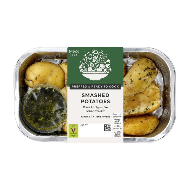 Cook with M&S Smashed Potatoes with Salsa Verde Drizzle