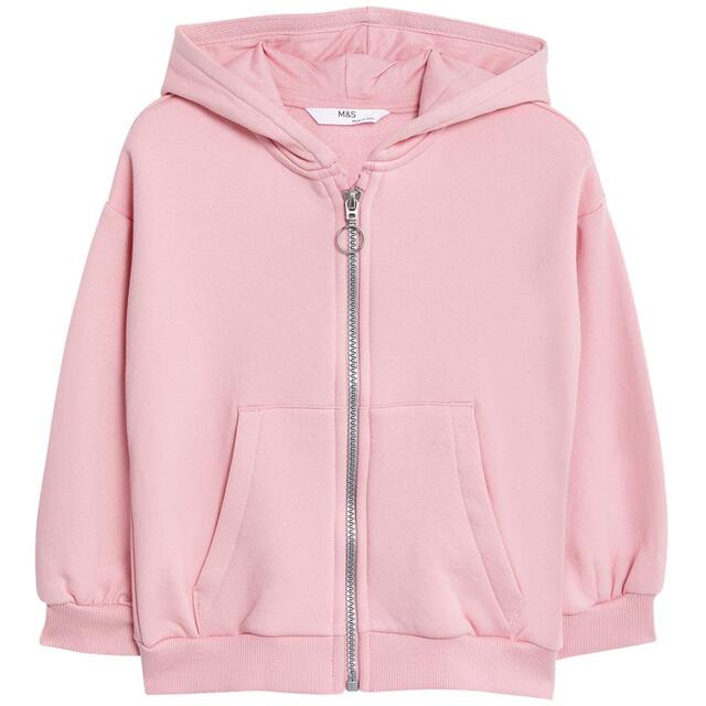 M&S Girls Cotton Rich Plain Hoodie 5-6 Years Light Pink