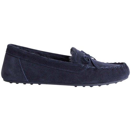 M&S Suede Bow Fur Lined Moccasin Slippers 3 Midnight Navy thumbnail 2