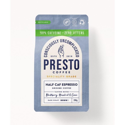 Presto Half Caf Espresso Ground Coffee