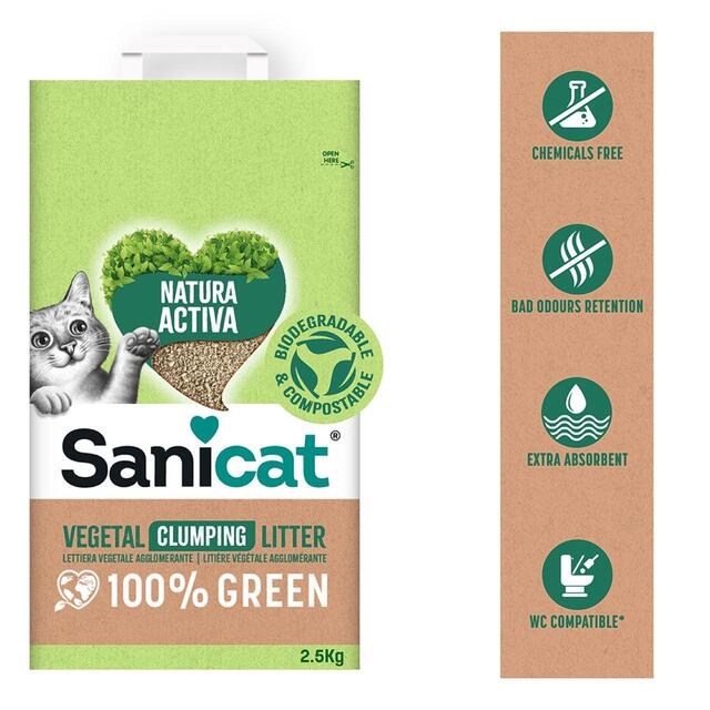 Sanicat Natura Activa 100% Green Clumping Cat Litter thumbnail 2