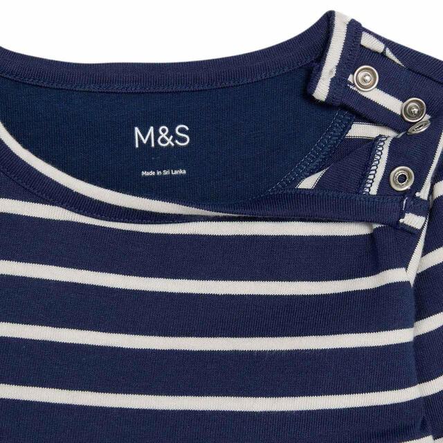 M&S Striped Long Sleeve Dress, 0 Months-3 Years, Navy thumbnail 3