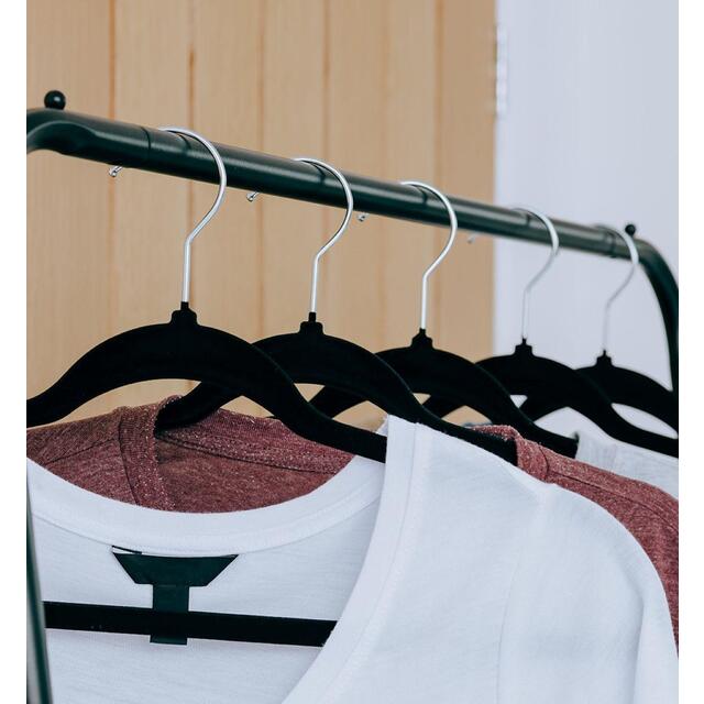 Non Slip Velvet Hangers with Swivel Hook, Black, 5pk thumbnail 2