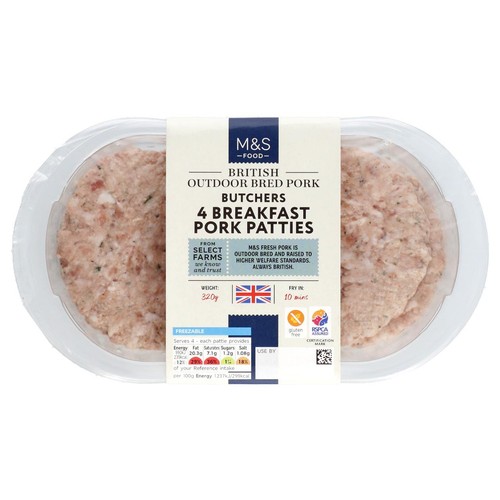 M&S British Outdoor Bred Butchers 4 Breakfast Pork Patties