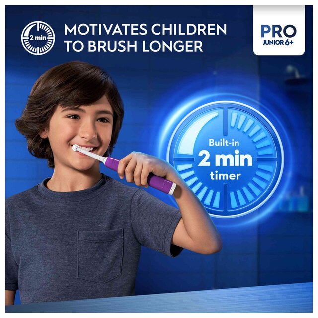 Oral-B Pro Junior Purple Electric Rechargeable Toothbrush For Ages 6+ thumbnail 4