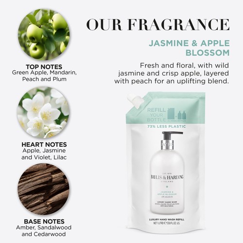 Baylis & Harding Jasmine & Apple Antibacterial Hand Wash Refill Pouch thumbnail 4