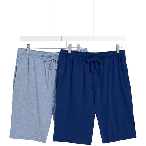 M&S Cotton Rich Jersey Shorts, Small, Blue