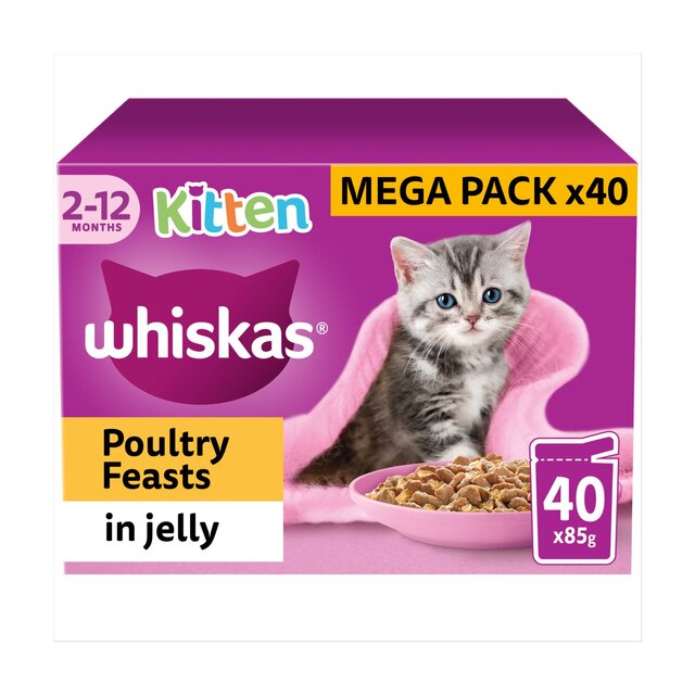 Whiskas Kitten 2-12mths Wet Cat Food Pouches Poultry Feasts in Jelly