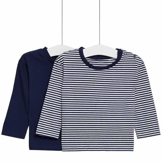 M&S Stripe Long Sleeve Tops, 2 Pack, 0-3 Months