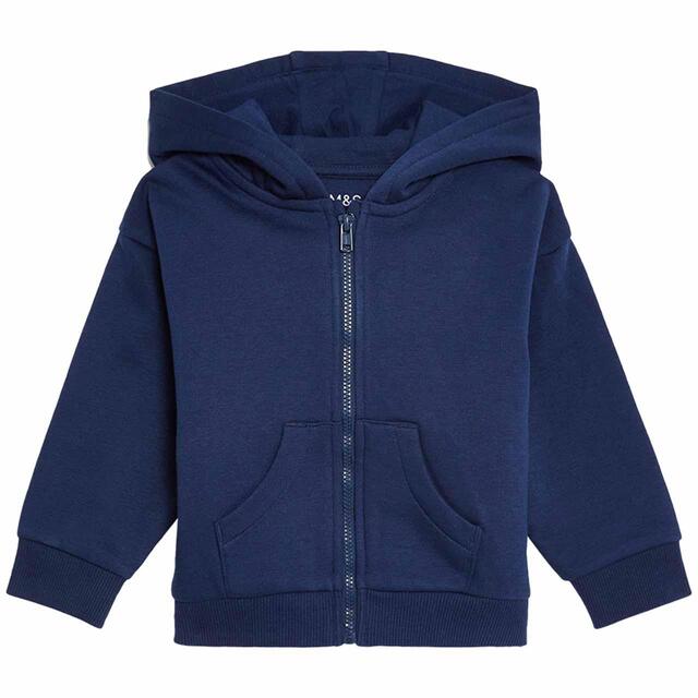 M&S Unisex Cotton Rich Zip Hoodie 6-9 Months Navy