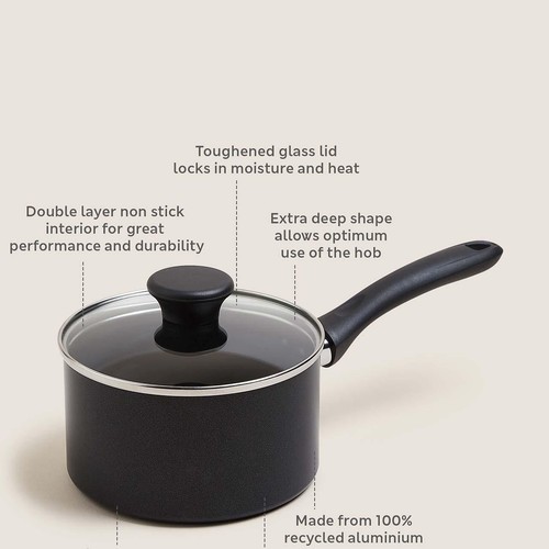 M&S Black Aluminium 16cm Non-Stick Saucepan, Black thumbnail 2