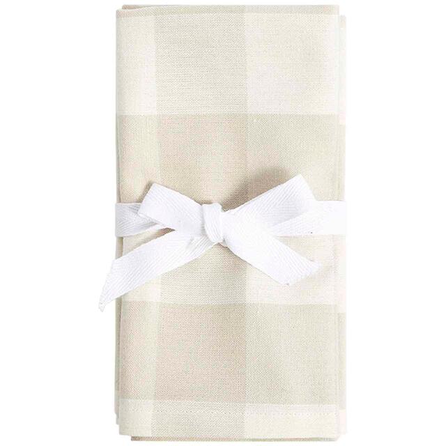 M&S Set Of 4 Gingham Napkins, Natural