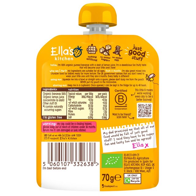 Ella's Kitchen Bananas First Tastes Baby Food Pouch 4+ Months thumbnail 2
