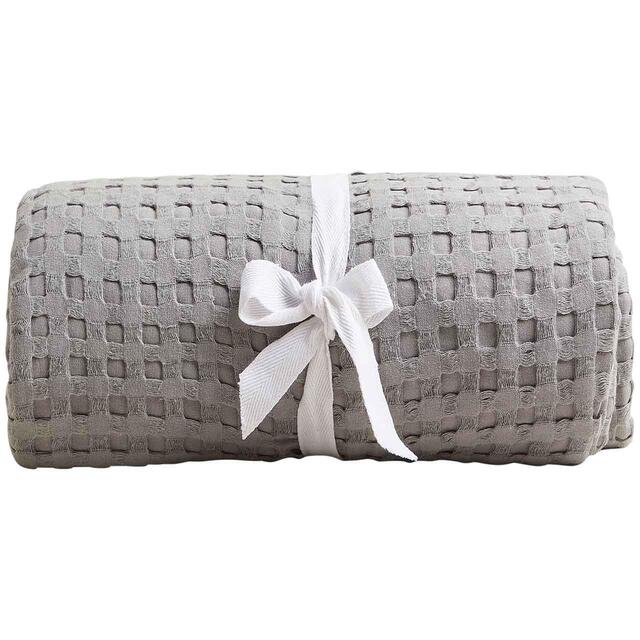 M&S Collection Pure Cotton Large Waffle Throw, One Size Light Grey