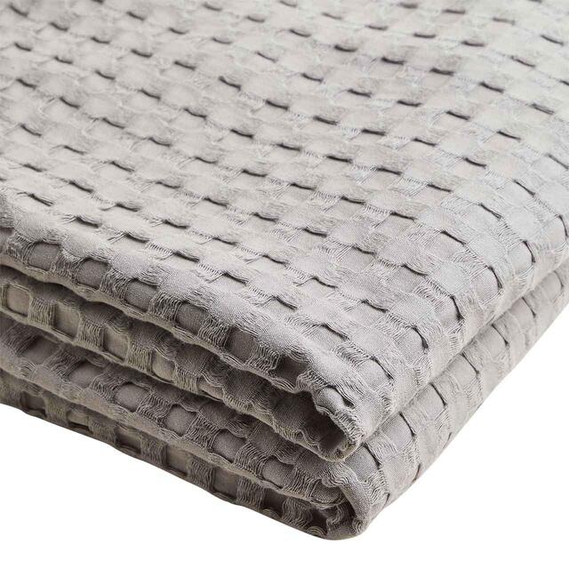 M&S Collection Pure Cotton Large Waffle Throw, One Size Light Grey thumbnail 3