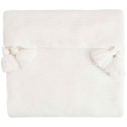 M&S Knitted Tassel Throw, Cream