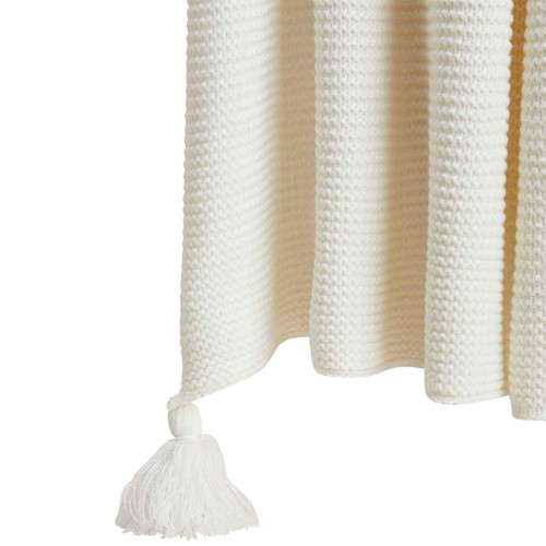 M&S Knitted Tassel Throw, Cream thumbnail 5