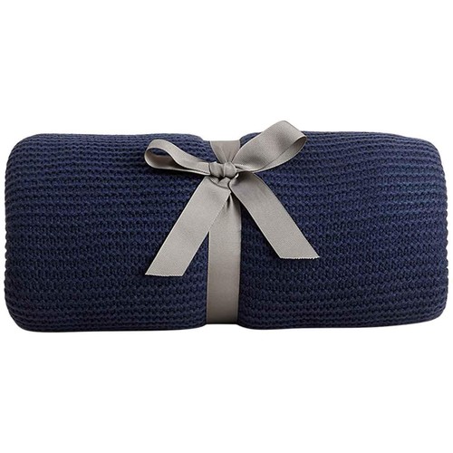 M&S Knitted Tassel Throw, Navy thumbnail 2