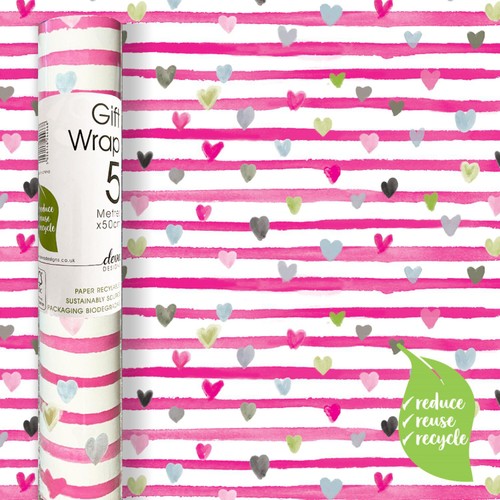 Pink Ribbon Hearts Gift Wrap Roll