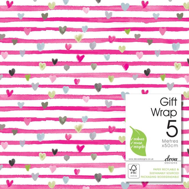 Pink Ribbon Hearts Gift Wrap Roll thumbnail 2