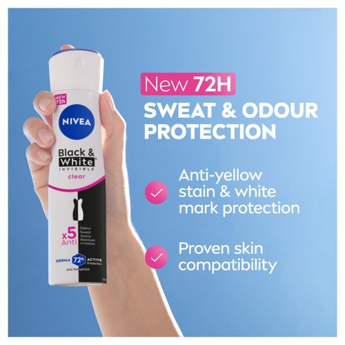 NIVEA Black & White Invisible Clear Anti-Perspirant Deodorant thumbnail 4