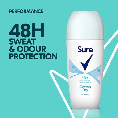 Sure Women Antiperspirant Deodorant Roll On Base Cotton Dry thumbnail 2
