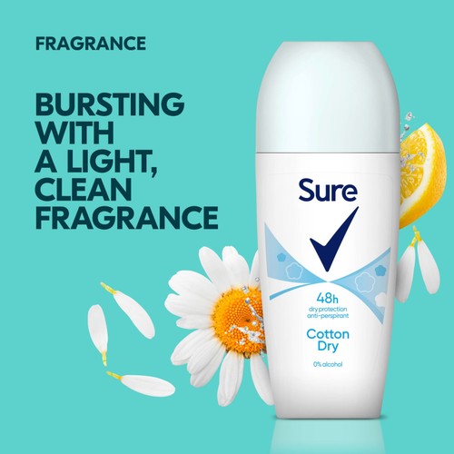 Sure Women Antiperspirant Deodorant Roll On Base Cotton Dry thumbnail 3