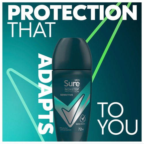 Sure Men Antiperspirant Deodorant Roll On Nonstop Sensitive thumbnail 2
