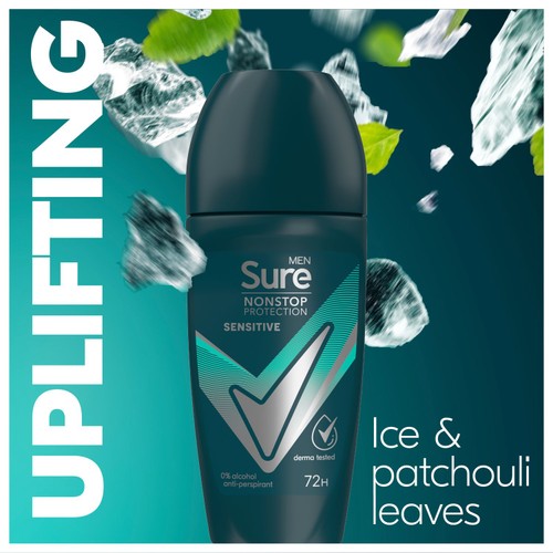 Sure Men Antiperspirant Deodorant Roll On Nonstop Sensitive thumbnail 3