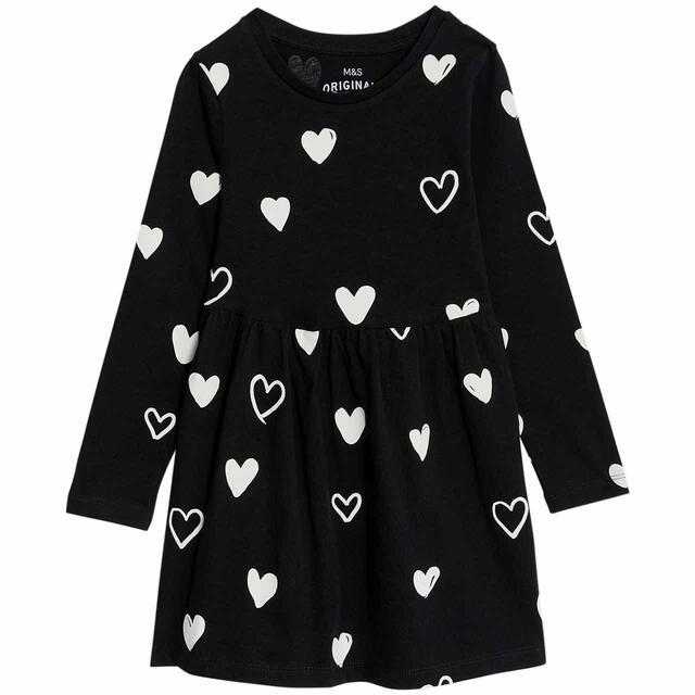 M&S Printed Dress, 2-8 Years, Carbon