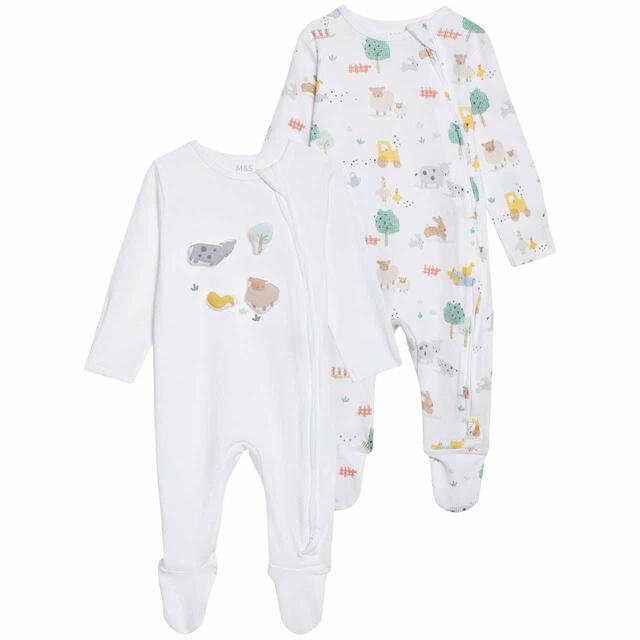 M&S Farmyard Sleepsuits, Newborn - 3 Years