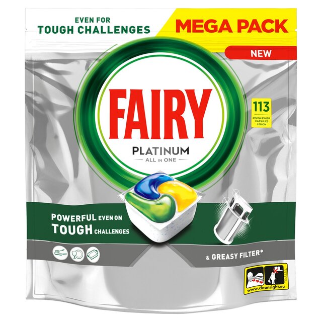 Fairy Platinum All In One Lemon Dishwasher Tablets thumbnail 2