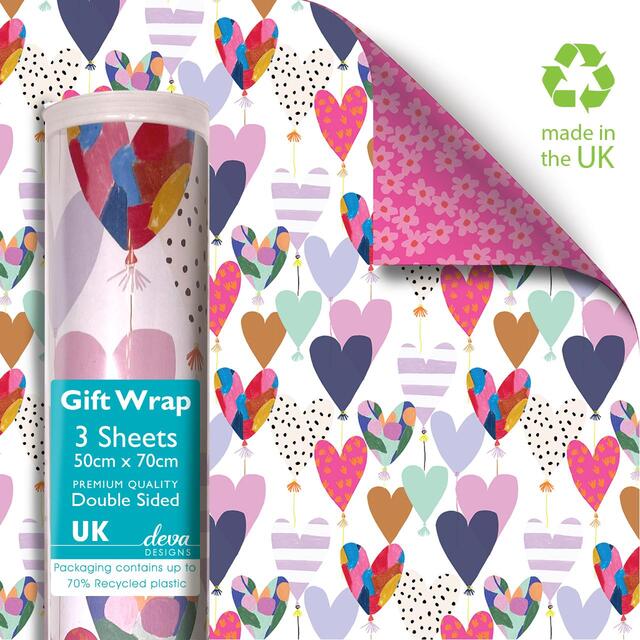 Hearts Double Sided Gift Wrap Sheets thumbnail 2