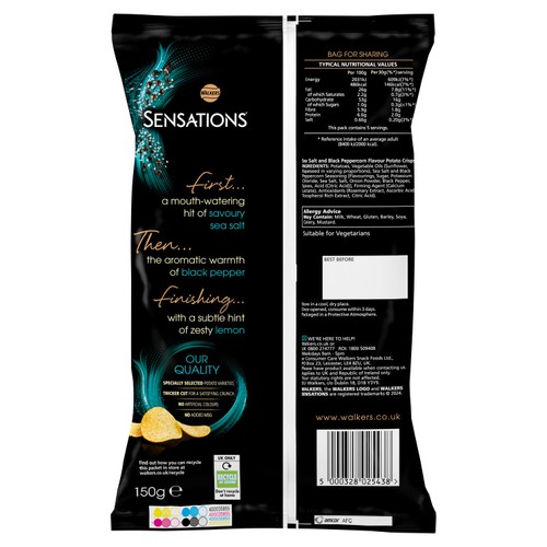 Walkers Sensations Salted & Black Peppercorn Sharing Crisps 150g thumbnail 2