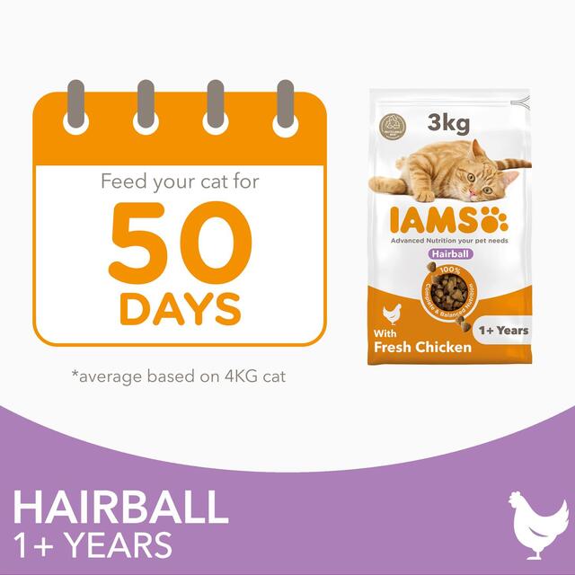 IAMS 1+ Years Hairball Dry Cat Food Chicken thumbnail 7