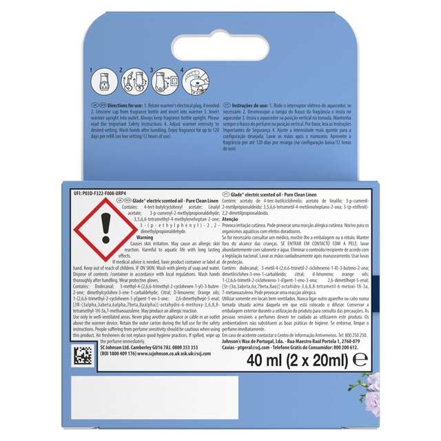 Glade Plug In Twin Refill, Electric Scented Oil, Clean Linen thumbnail 3