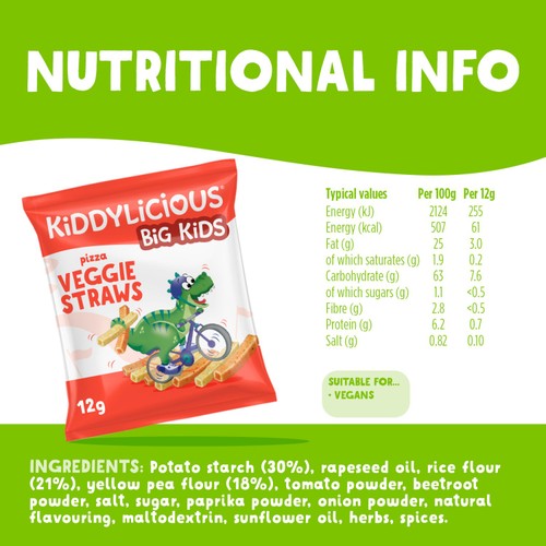 Kiddylicious Pizza Flavoured Veggie Straws Kids Snacks Multi thumbnail 2