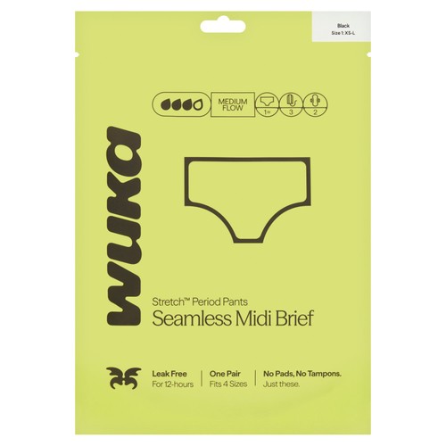 WUKA Stretch Seamless Period Pants, Midi Brief, Medium Flow, Size XS - L
