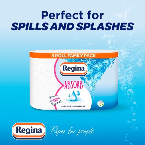 Regina Absorb Kitchen Roll 225 Supersized Sheets 3 Roll thumbnail 6