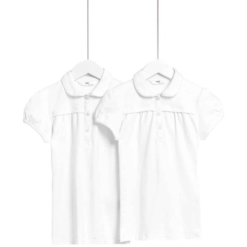 M&S Girls Regular School Polo, 7-8 Years, White thumbnail 2