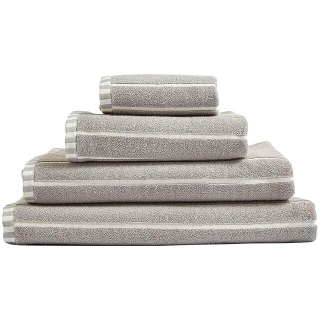 M&S Pure Cotton Carved Stripe Bath Towel, Light Grey thumbnail 2